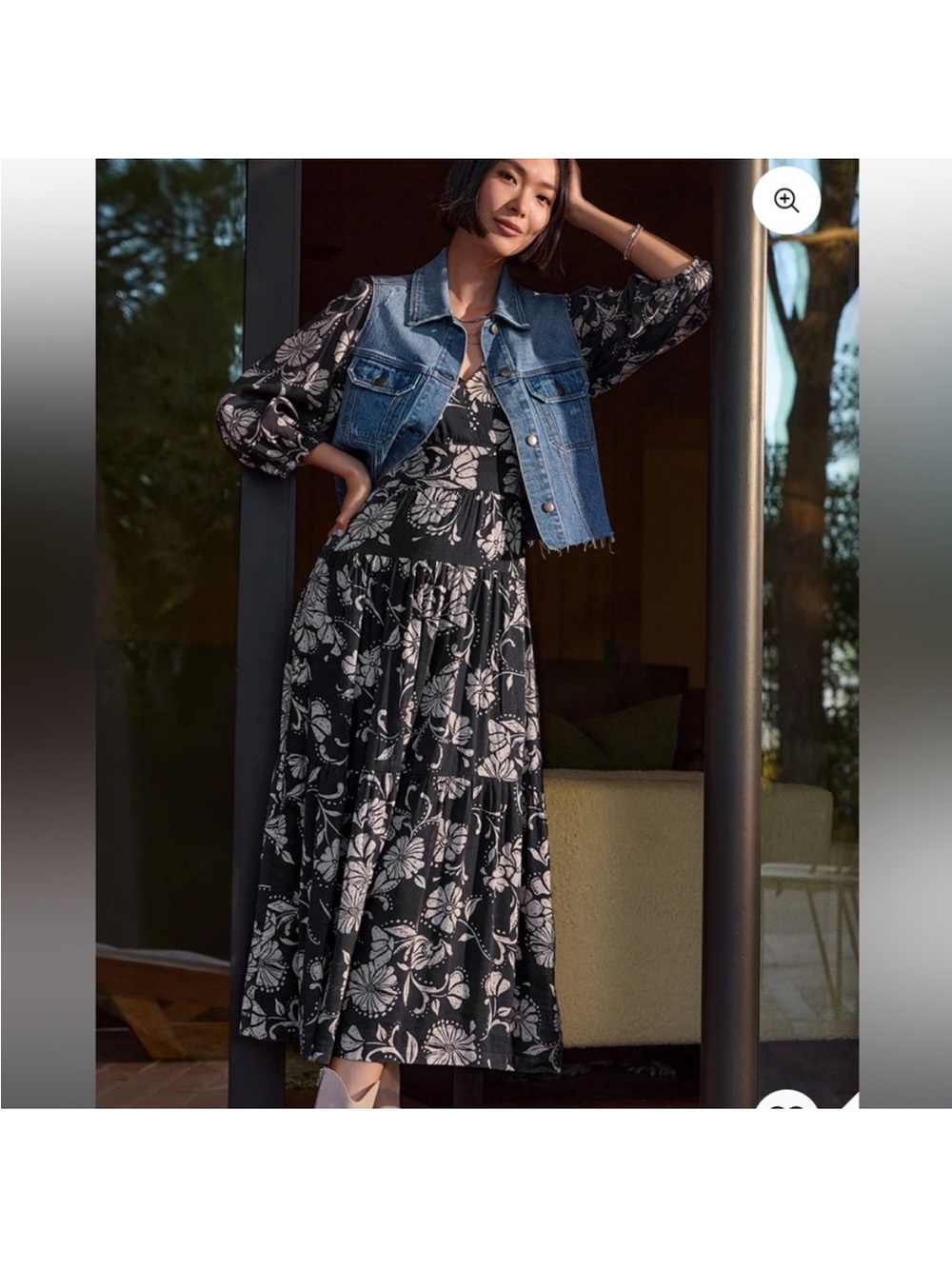Z Supply Black Maxi Dress with Cream Floral Print - Picture 3 of 6